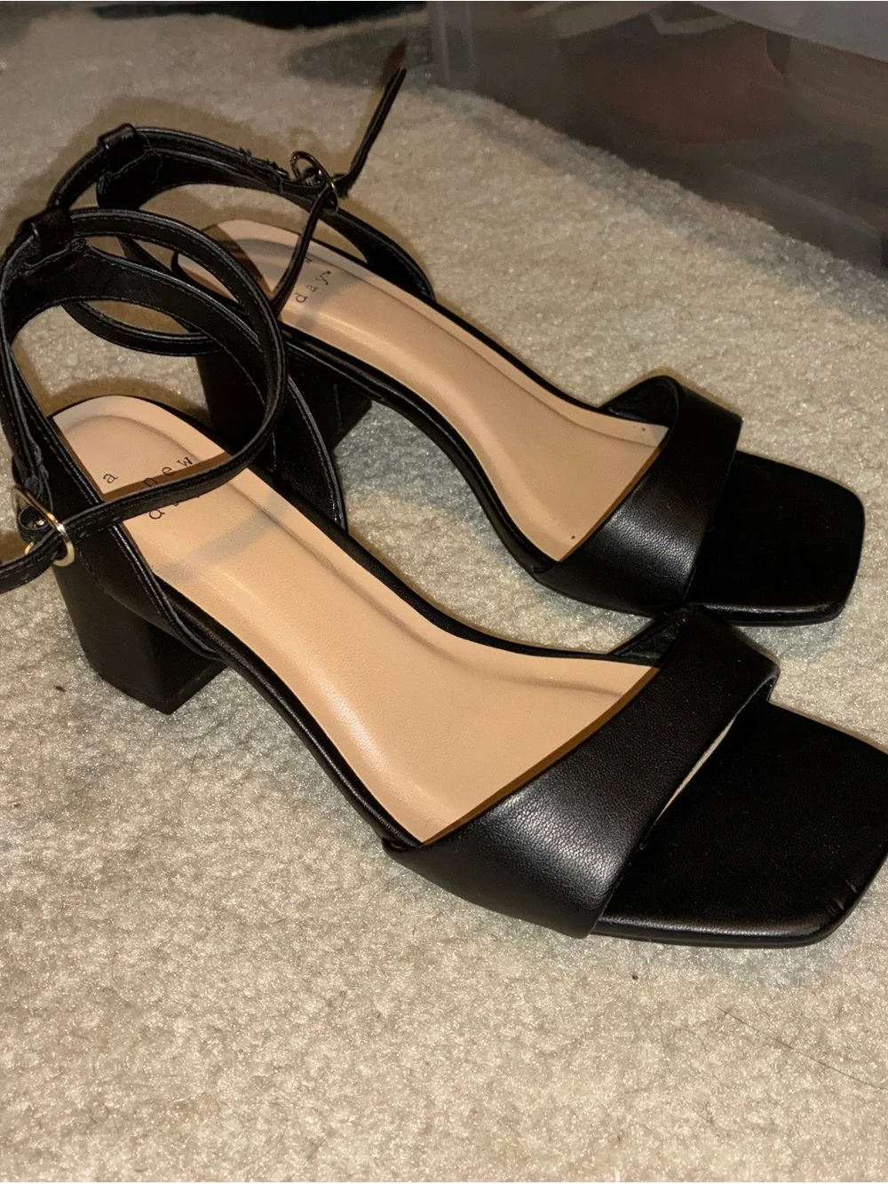 Black Block Heel Ankle-Strap Sandal